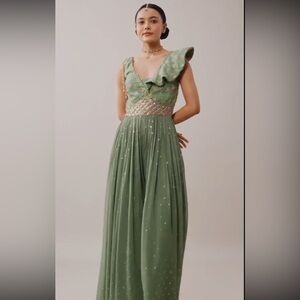 New-Kalki - Elegant Gleaming Green Embroidery Jumpsuit